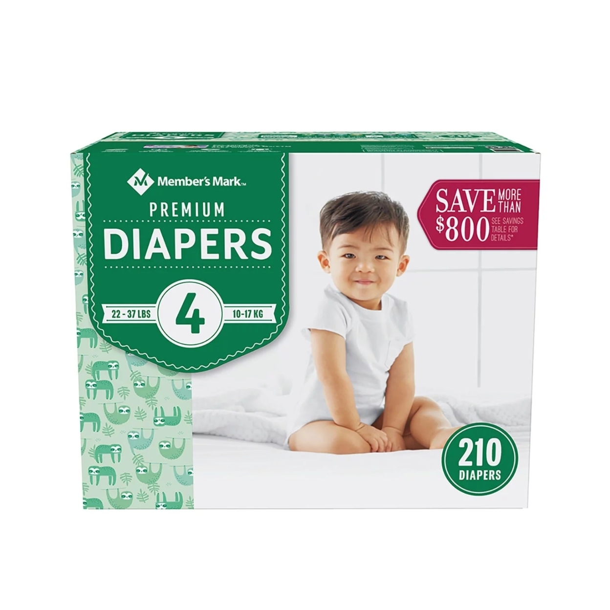 Member's Mark Premium Baby Diapers, Size 4 (22-37 Pounds), 210 Count