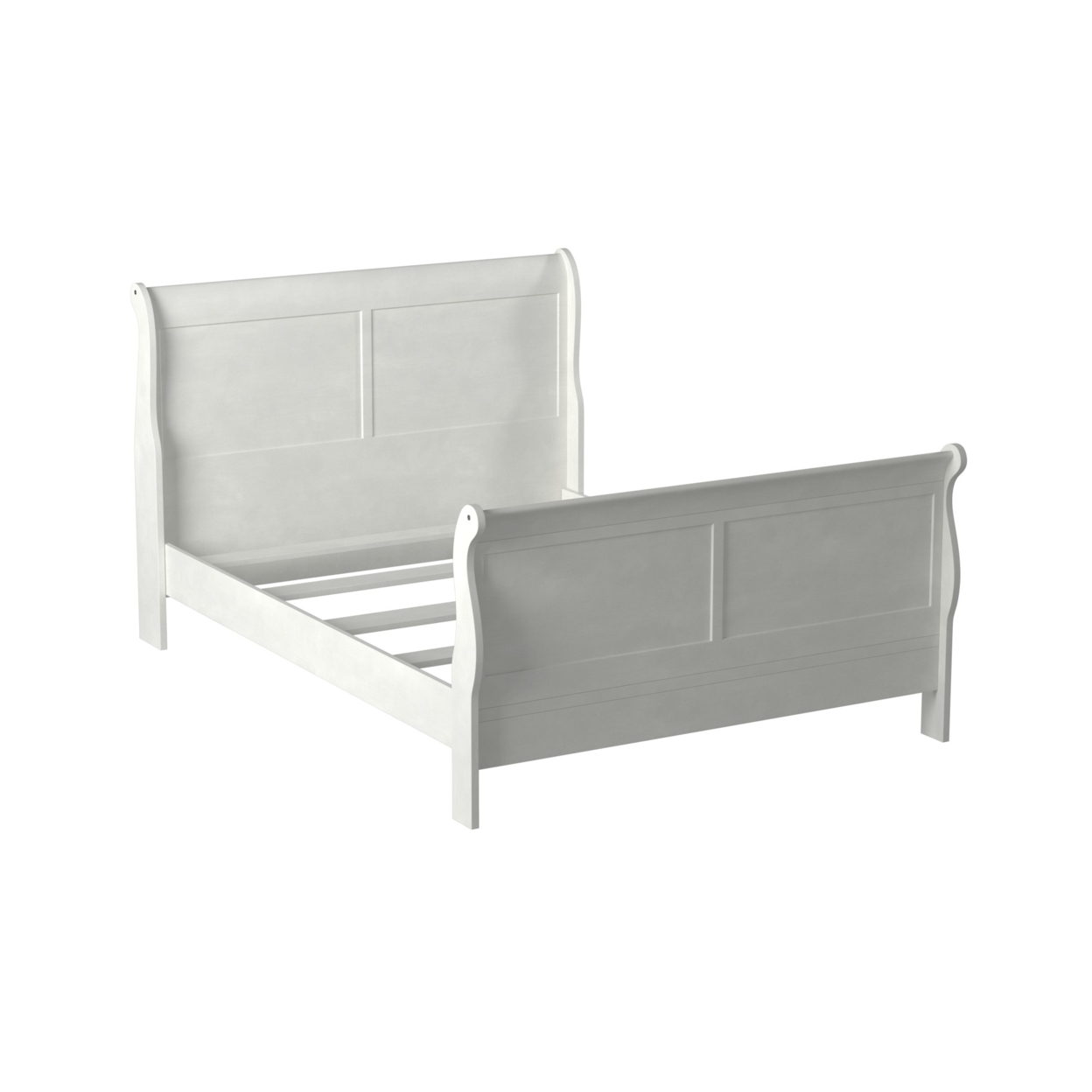 91 Inch Platform Queen Size Bed, Sleigh Panel Design, Pine Wood White