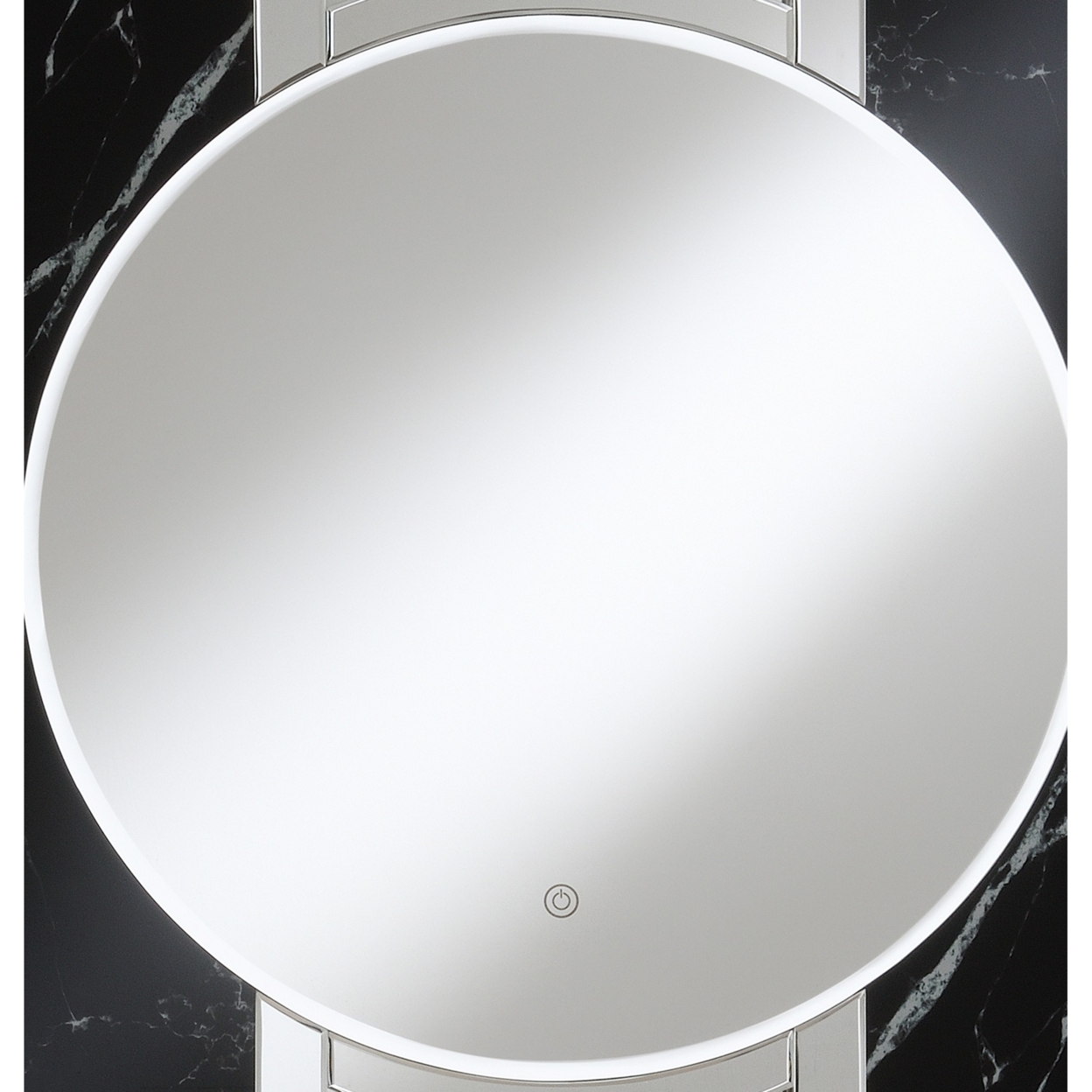Wall Mirror With Marble Insert And LED Light, Black And Silver- Saltoro Sherpi