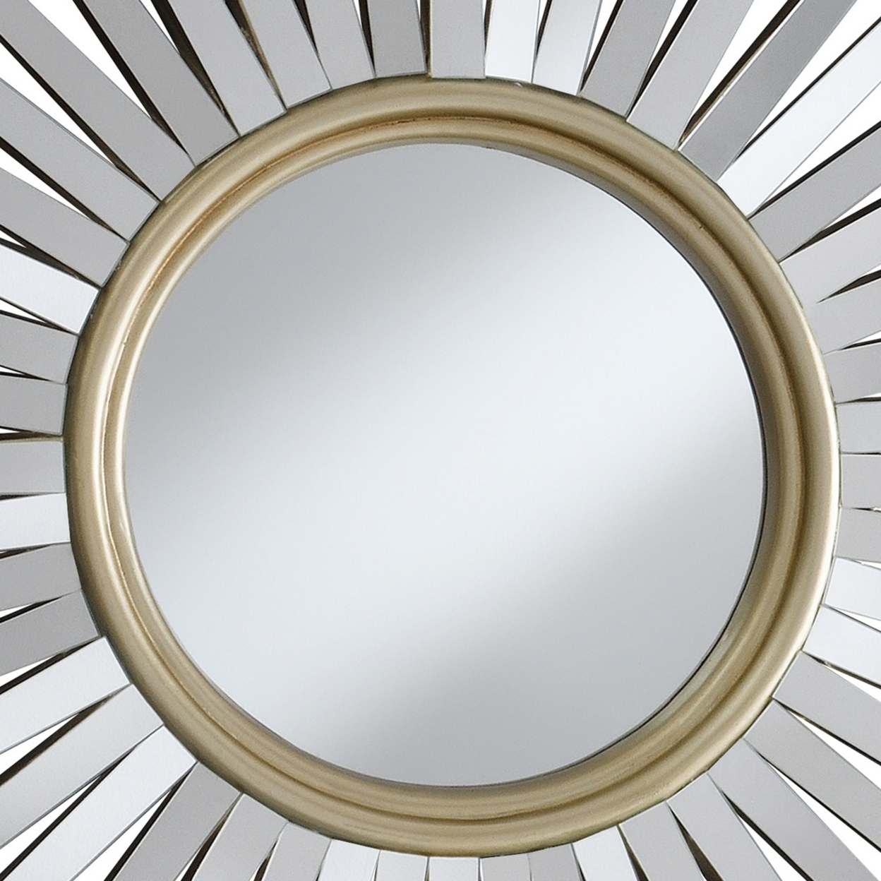 Round Wall Mirror With Sunburst Design, Silver- Saltoro Sherpi