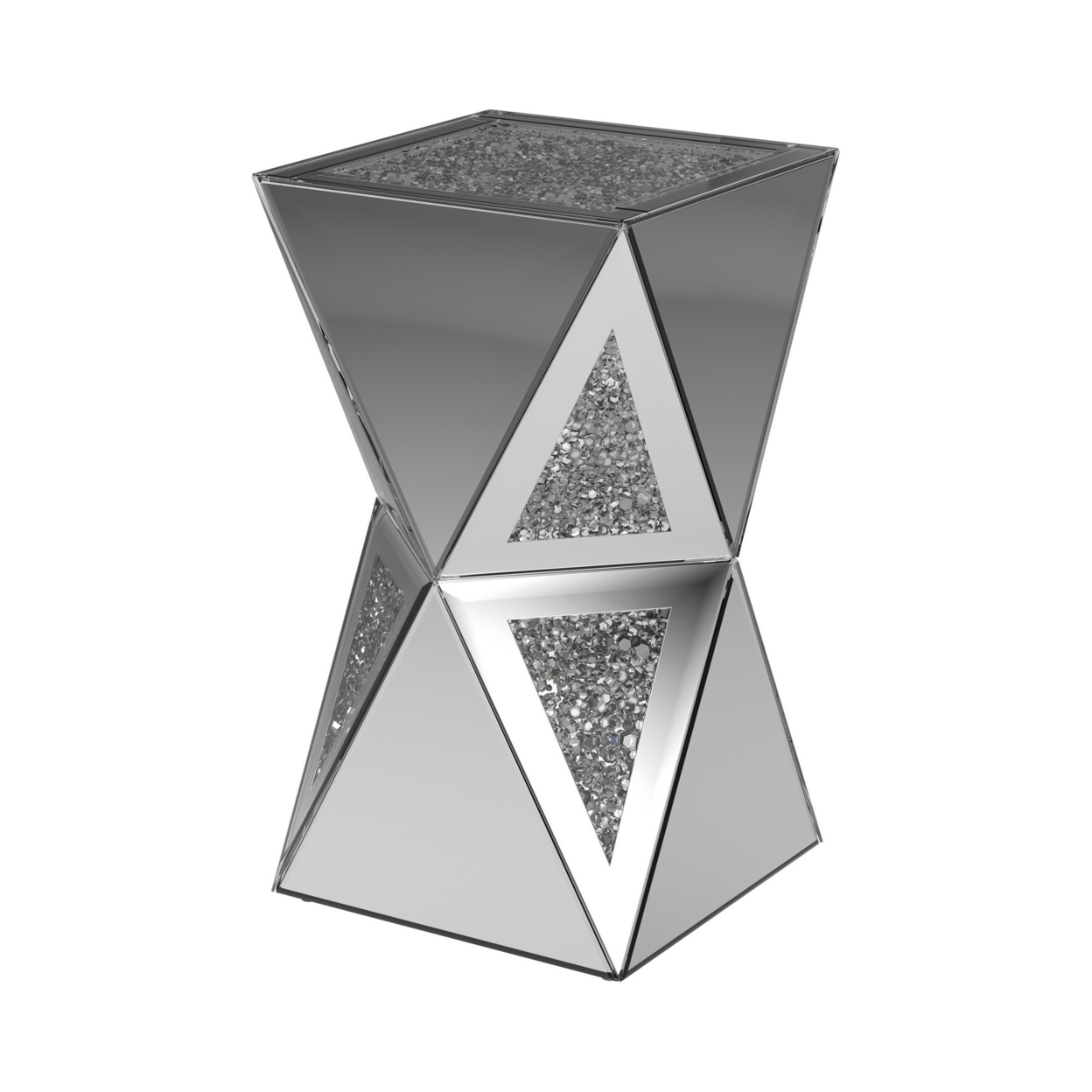 Side Table With Geometric Design Mirror Framing, Silver- Saltoro Sherpi
