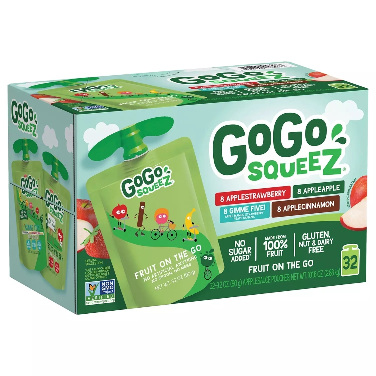 GoGo SqueeZ Applesauce, Apple/Cinnamon/Strawberry/GIMME Five, 3.2 Oz (32 Count)
