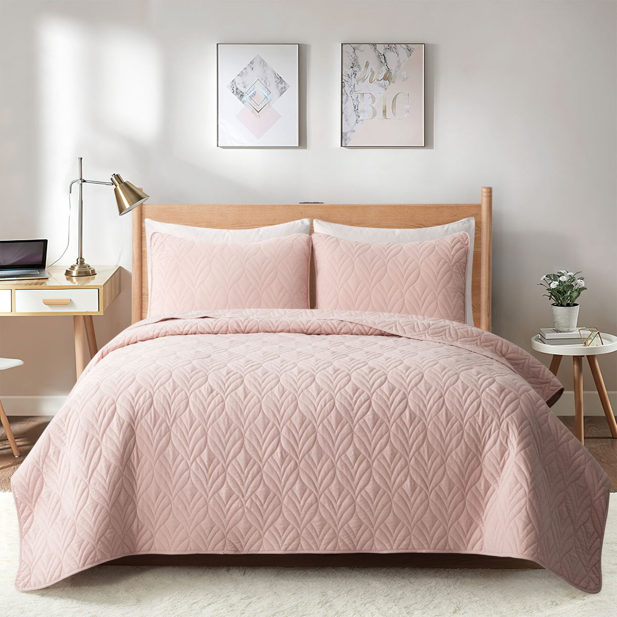 3 Piece Coverlet Set Lightweight Quilt Set With Shams - Pink, Twin