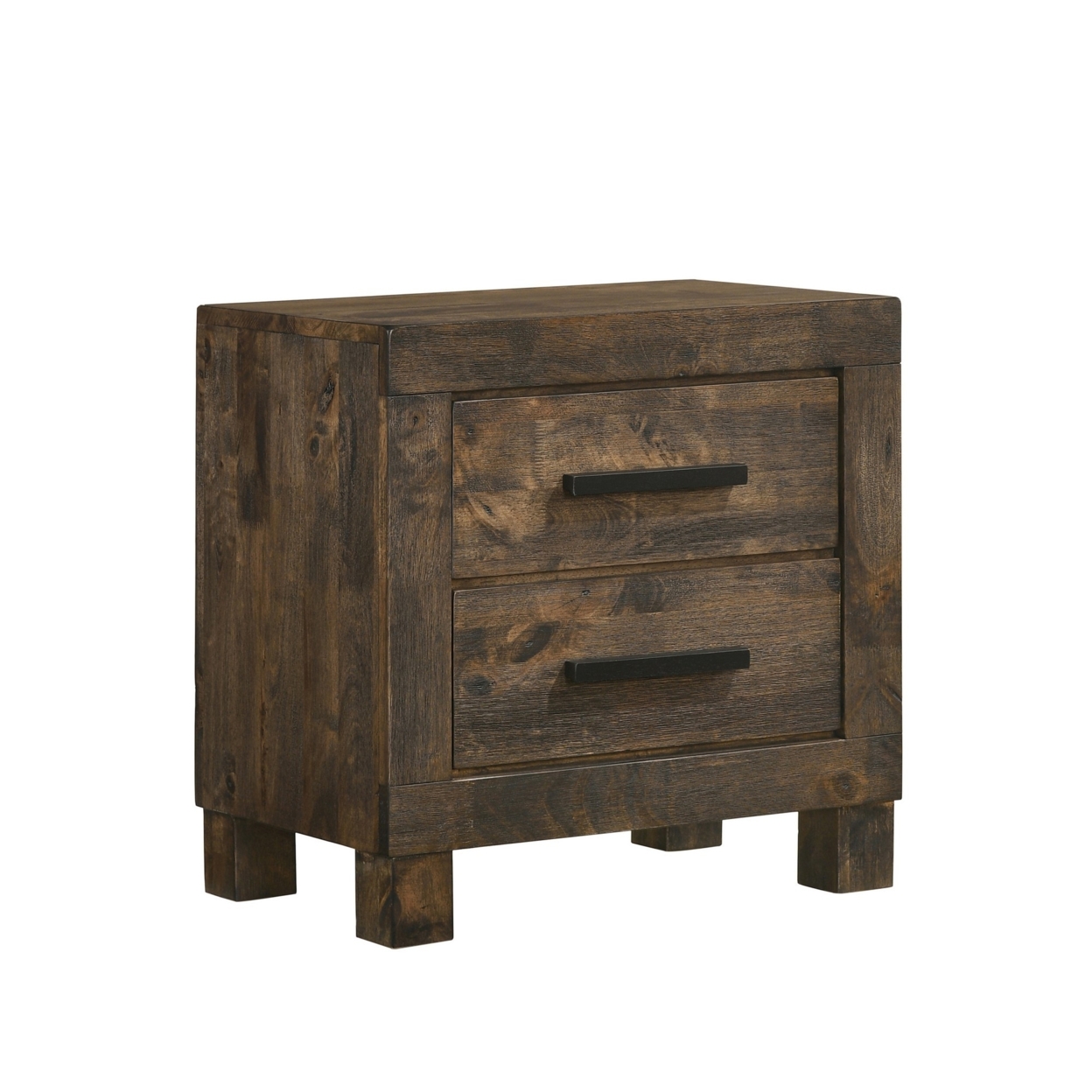 Wooden Nightstand With 2 Drawers And Grain Details, Brown- Saltoro Sherpi