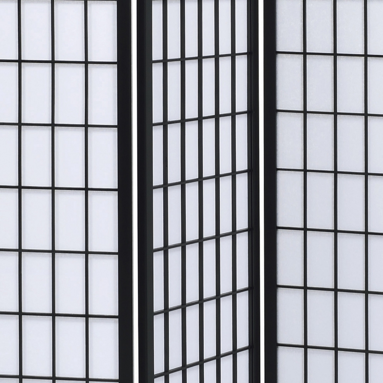 3 Panel Screen With Grid Design Wooden Frame, Black- Saltoro Sherpi