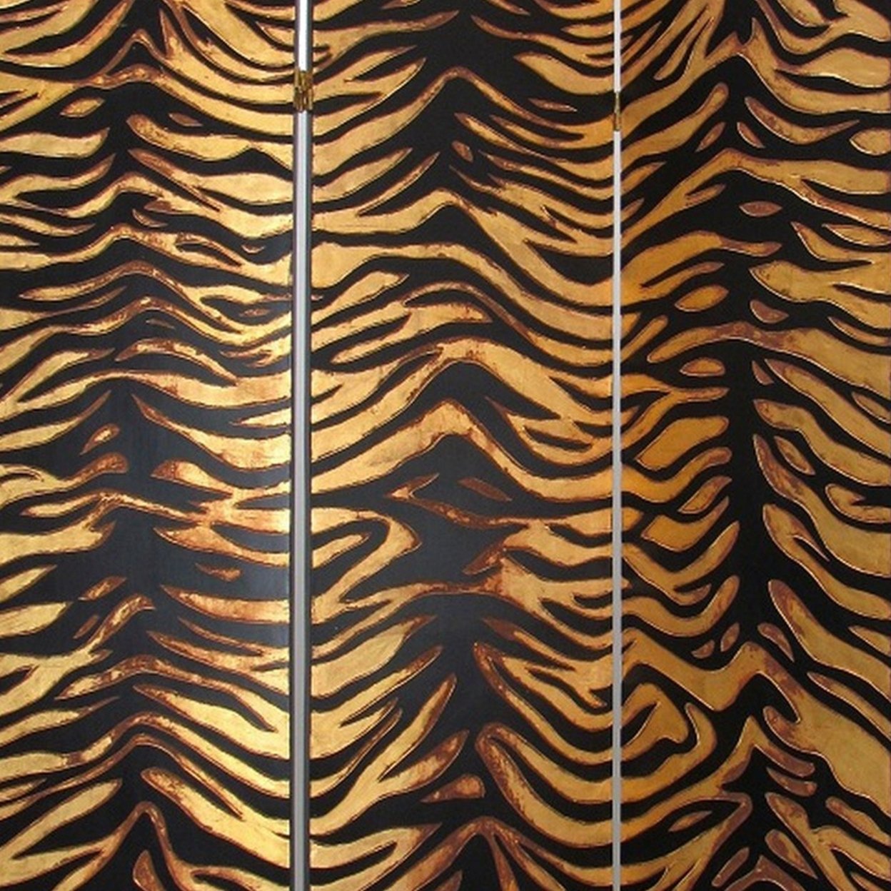 3 Panel Screen With Zebra Pattern Design, Gold And Black- Saltoro Sherpi