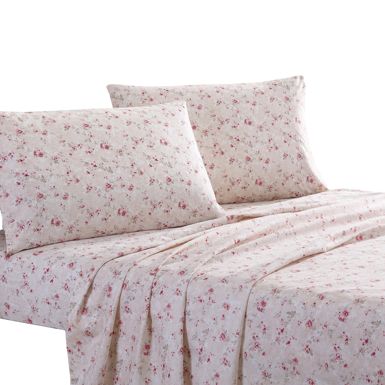 Veria 4 Piece Full Bedsheet Set With Floral Print The Urban Port, Pink- Saltoro Sherpi