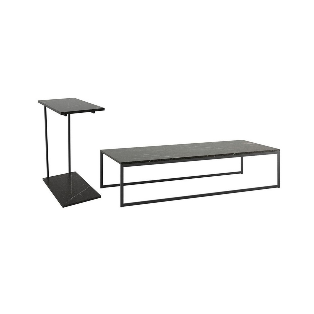 2-Piece Celine 53.14 Coffee and Tuck-in End Table with Steel Legs in Black Marble