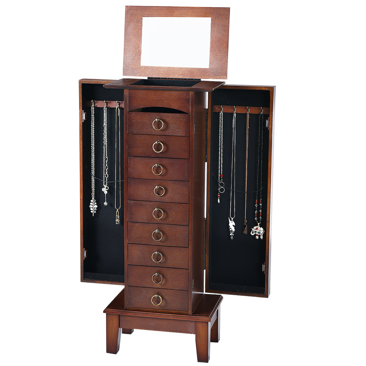 Jewelry Cabinet Armoire Wood Storage Box Chest Stand Organizer