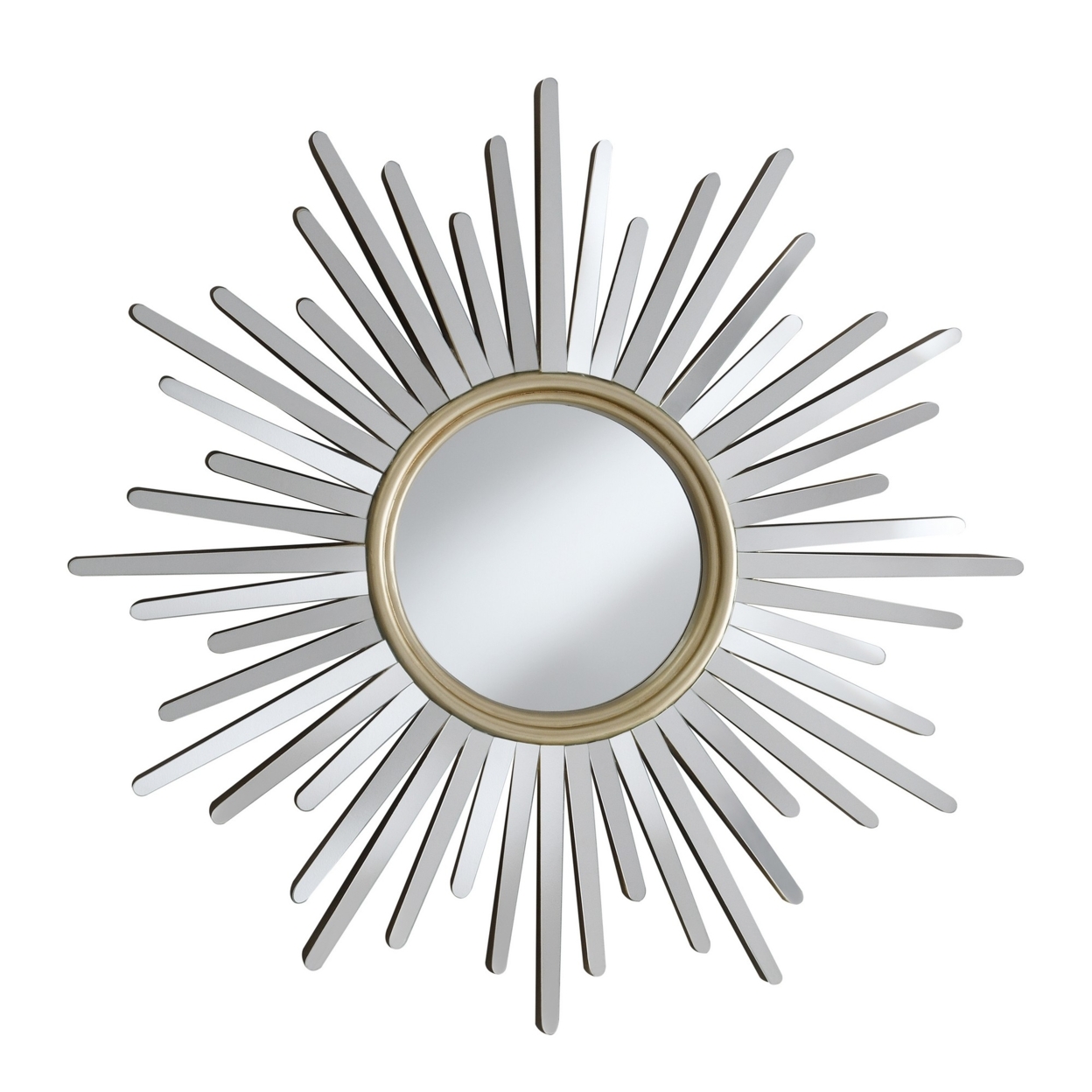 Round Wall Mirror With Sunburst Design, Silver- Saltoro Sherpi