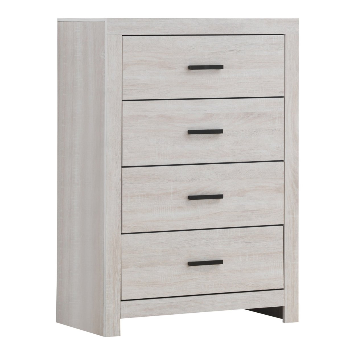 Chest With 5 Drawers And Metal Bar Pulls, White- Saltoro Sherpi