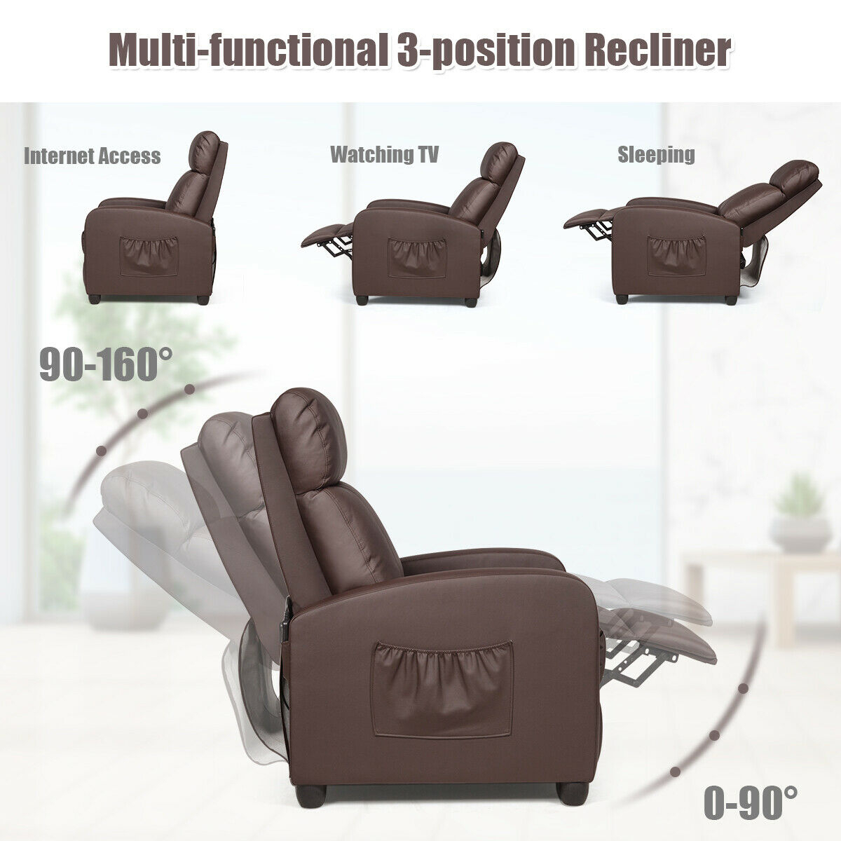 Massage Recliner Chair Single Sofa Padded Seat W/ Footrest - Grey