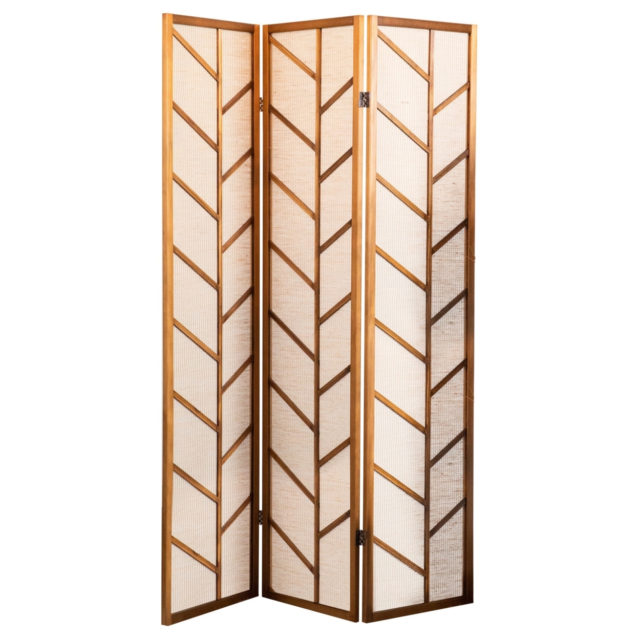 3 Panel Screen With Jute Linen Fabric And Wooden Frame, Brown And Beige- Saltoro Sherpi