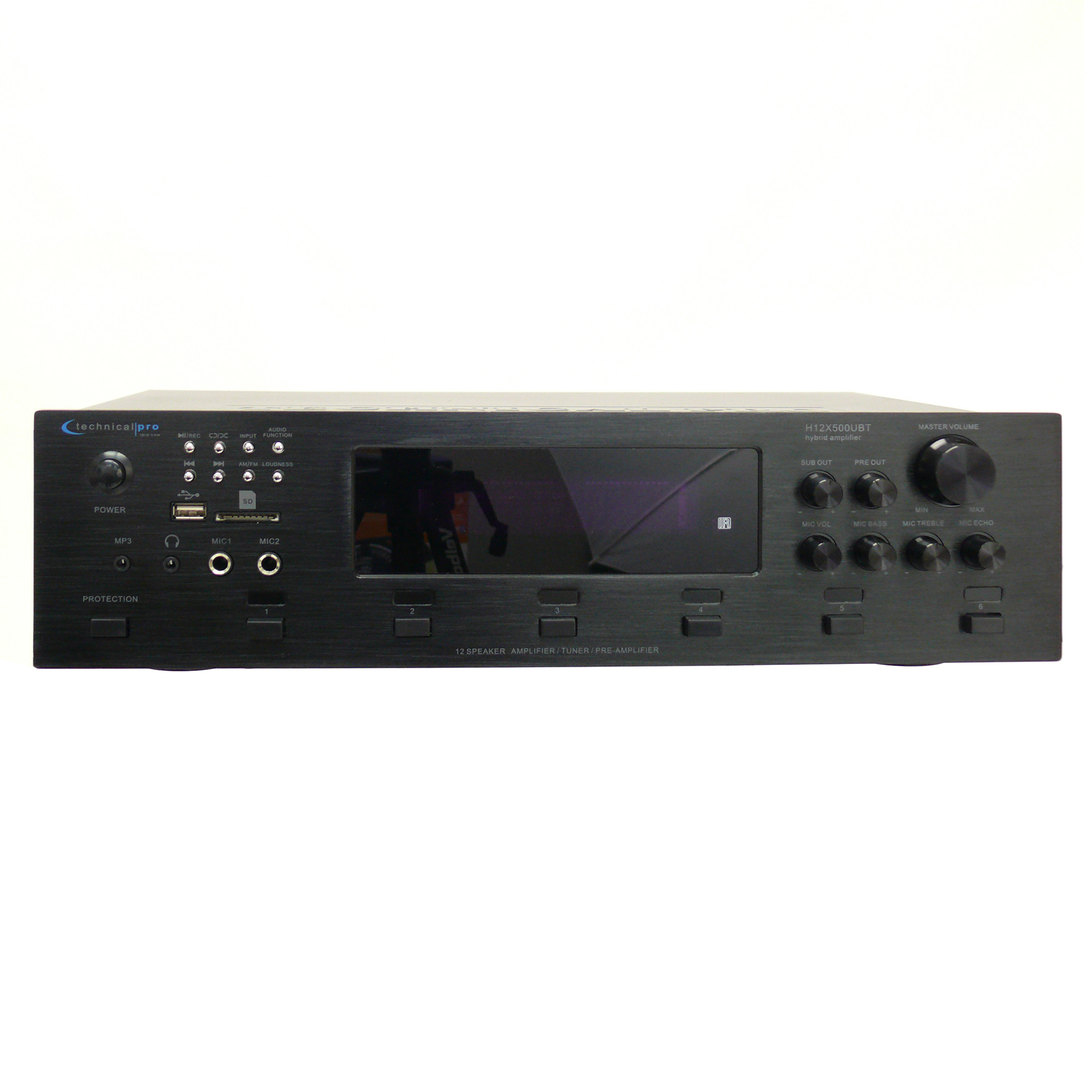Technical Pro 6 Zone 6000 Watts Digital Bluetooth Hybrid Amplifier Preamp Tuner W/ Speaker USB And SD Card Output, 2 Mic Inputs