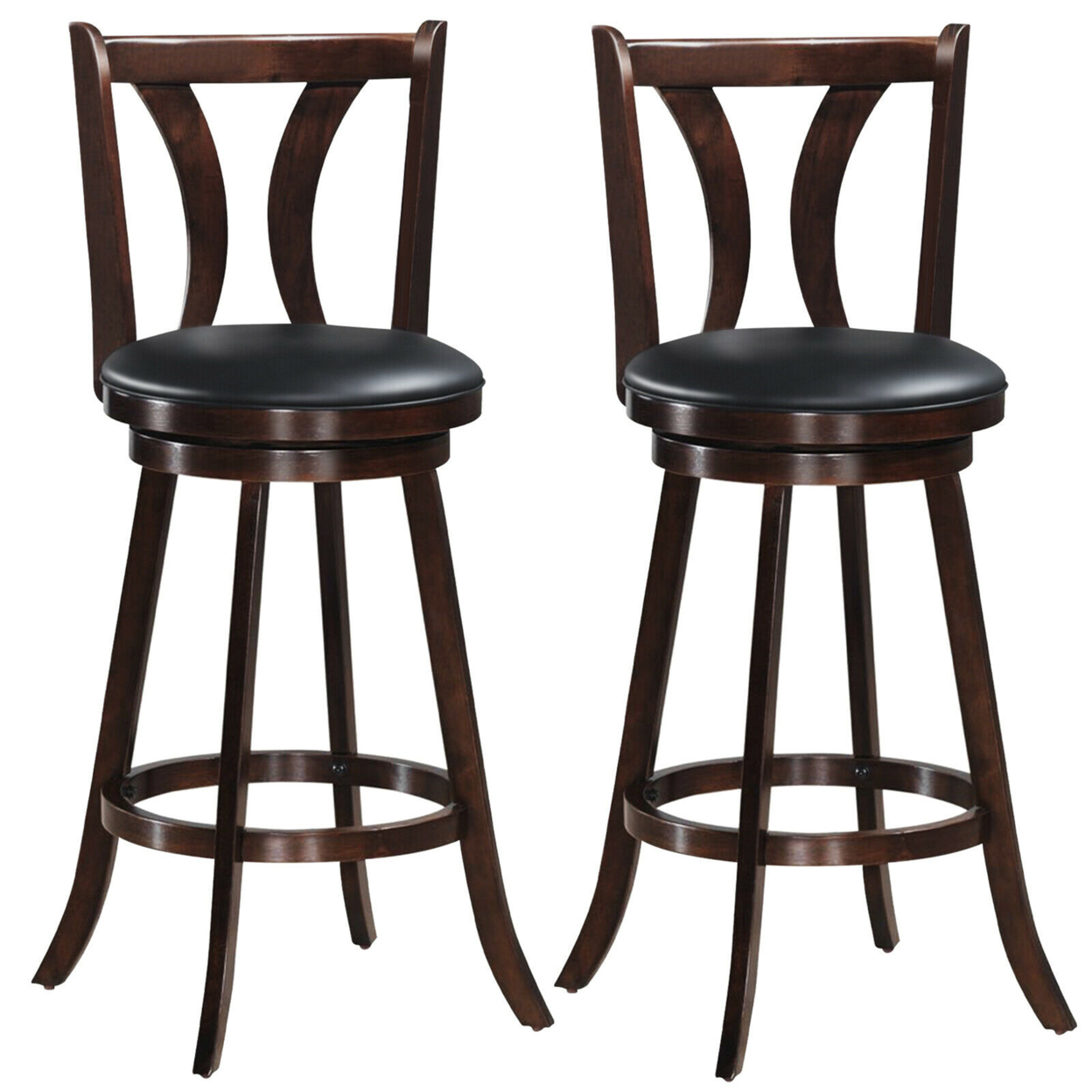Set Of 2 Swivel Bar Stools 29.5 Bar Height Chairs With Rubber Wood Legs