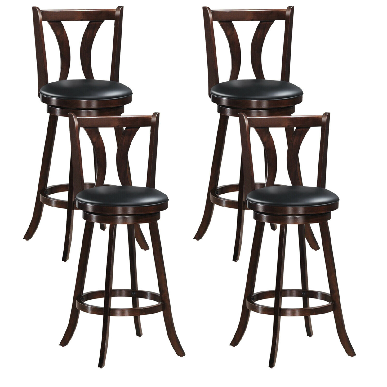 Set Of 4 Swivel Bar Stools 29.5 Bar Height Chairs With Rubber Wood Legs