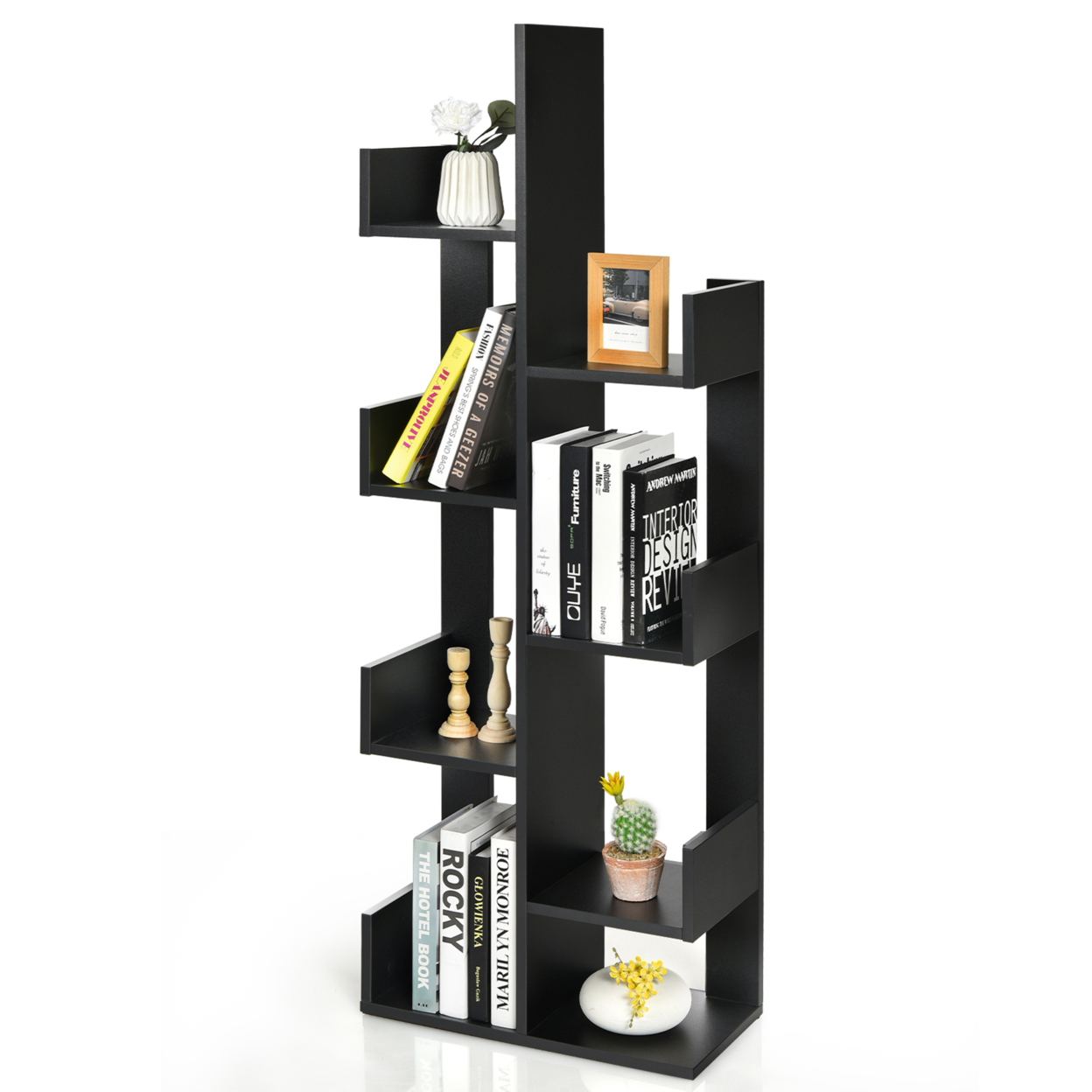 8-Shelf Bookcase Modern Tree Bookshelf Storage Decor Freestanding - Black