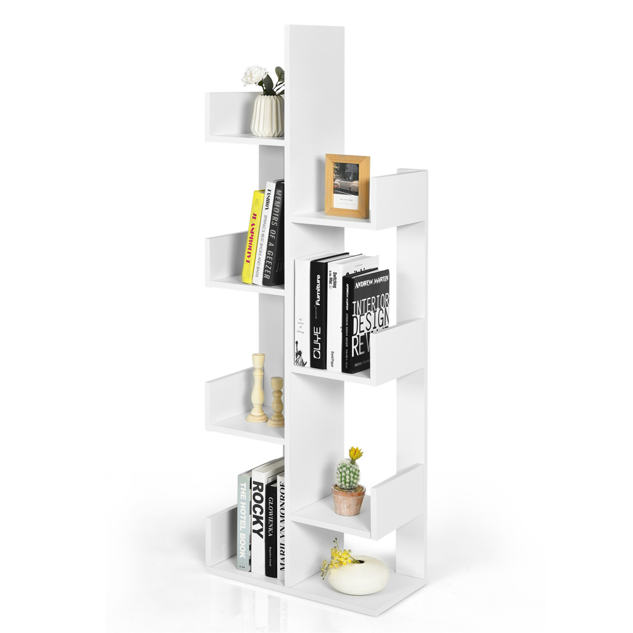 8-Shelf Bookcase Modern Tree Bookshelf Storage Decor Freestanding - White