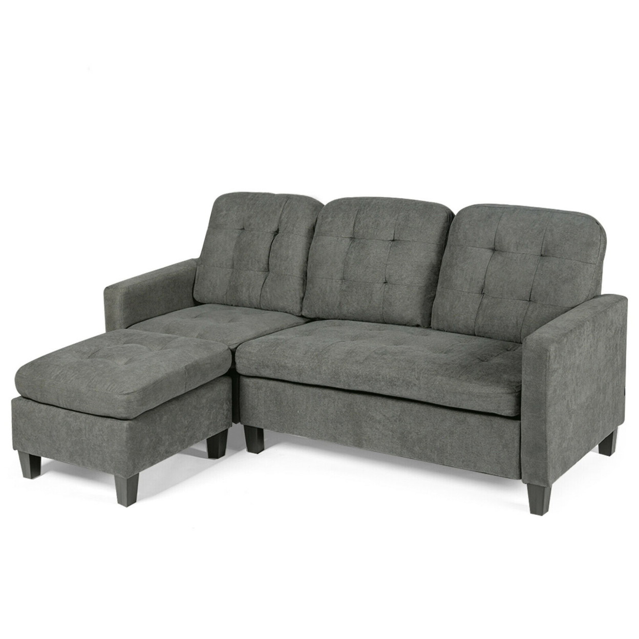 Convertible Sectional Sofa Set L-shaped Sofa Couch W/ Reversible Ottoman - Grey