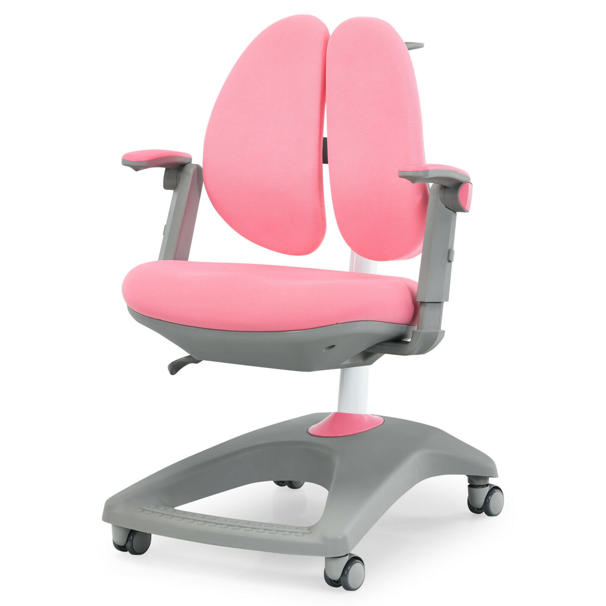 Kids Desk Study Chair Adjustable Height Depth W/ Sit-Brake Casters - Pink