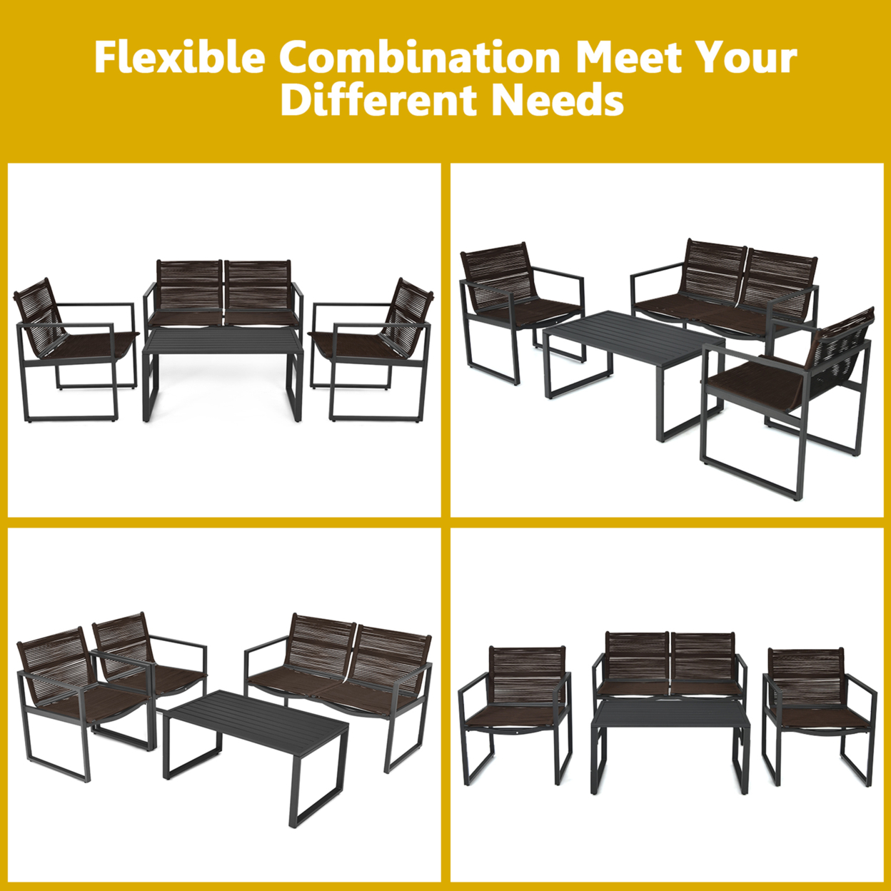 4PCS Patio Conversation Furniture Set Yard Garden Outdoor W/ Coffee Table