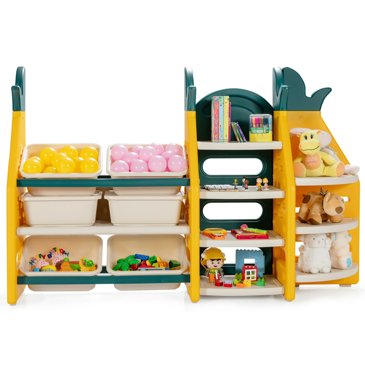 3-in-1 Kids Toy Storage Organizer Bookshelf Corner Rack W/ Plastic Bins