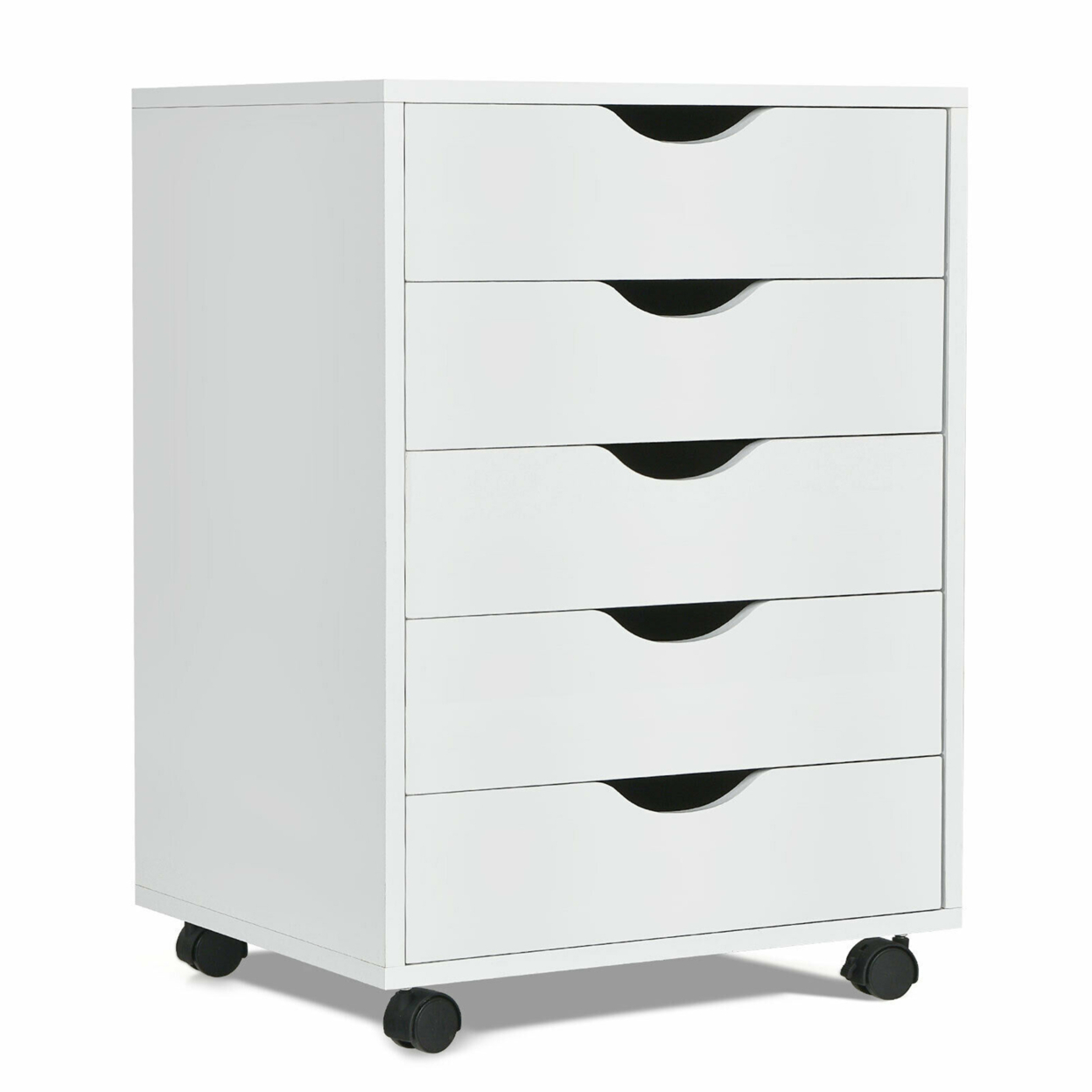 5 Drawer Dresser Storage Cabinet Chest W/Wheels For Home Office White