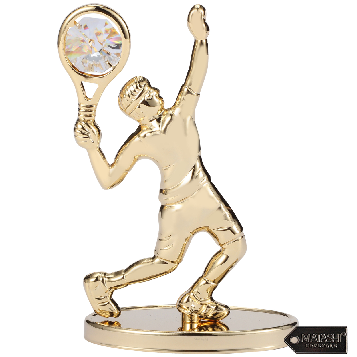 Matashi 24K Gold/Silver Plated Tennis Player Figurine With Crystals, Gift For Sports Fan Birthday Desk Accessories Trophy Boss Gift - Gold