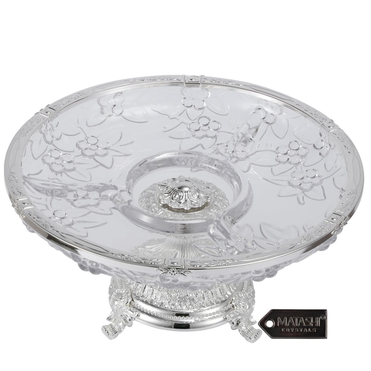 Matashi 3 Sectional Compote Centerpiece Decorative Bowl Round Serving Platter W Silver Plated Pedestal Base Tabletop For Weddings Parties
