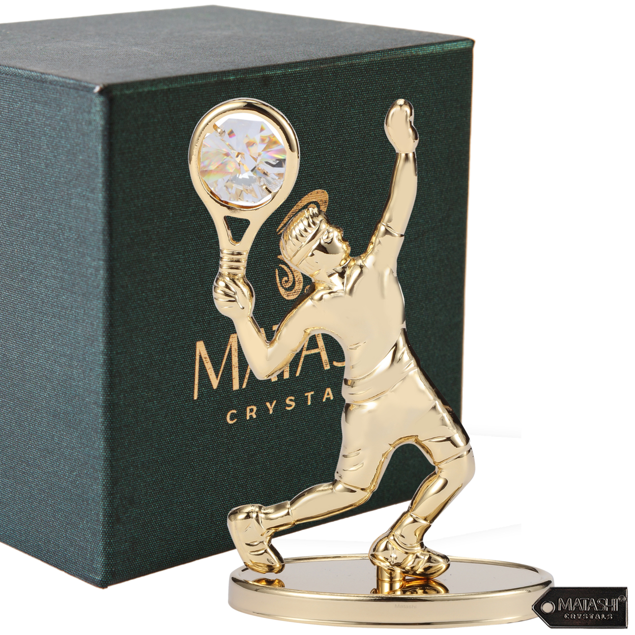 Matashi 24K Gold/Silver Plated Tennis Player Figurine With Crystals, Gift For Sports Fan Birthday Desk Accessories Trophy Boss Gift - Silver