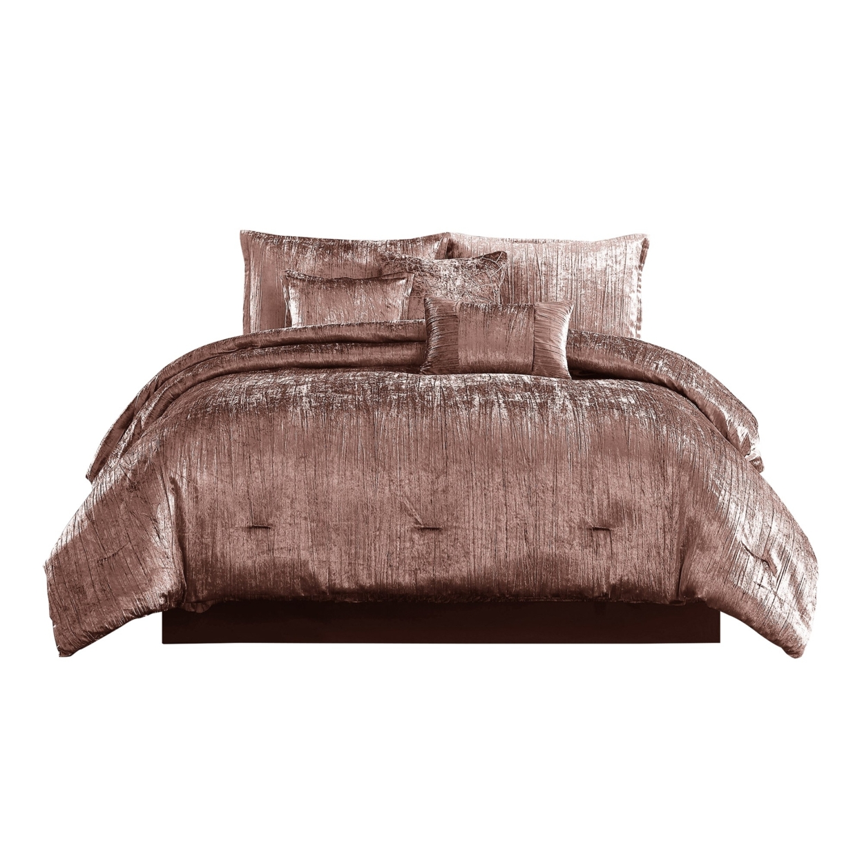 7 Piece Queen Comforter Set With Shimmering Appeal, Pink- Saltoro Sherpi