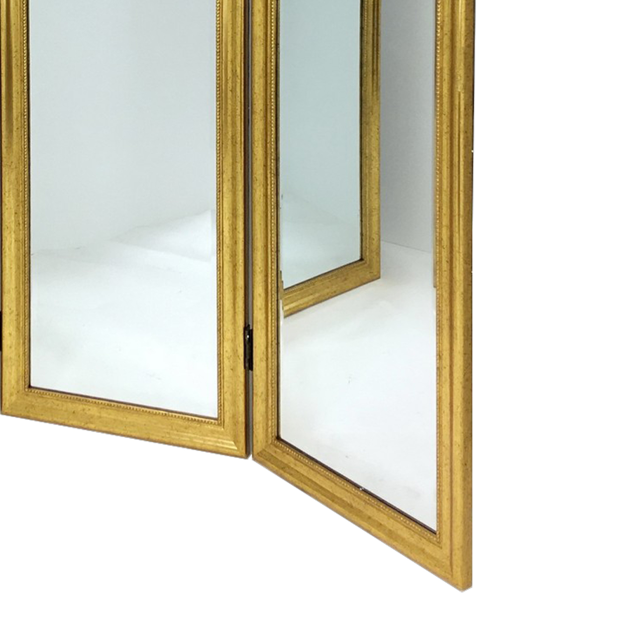 Full Size Dressing Screen With 3 Panel Resin Frame And Mirrors, Gold- Saltoro Sherpi
