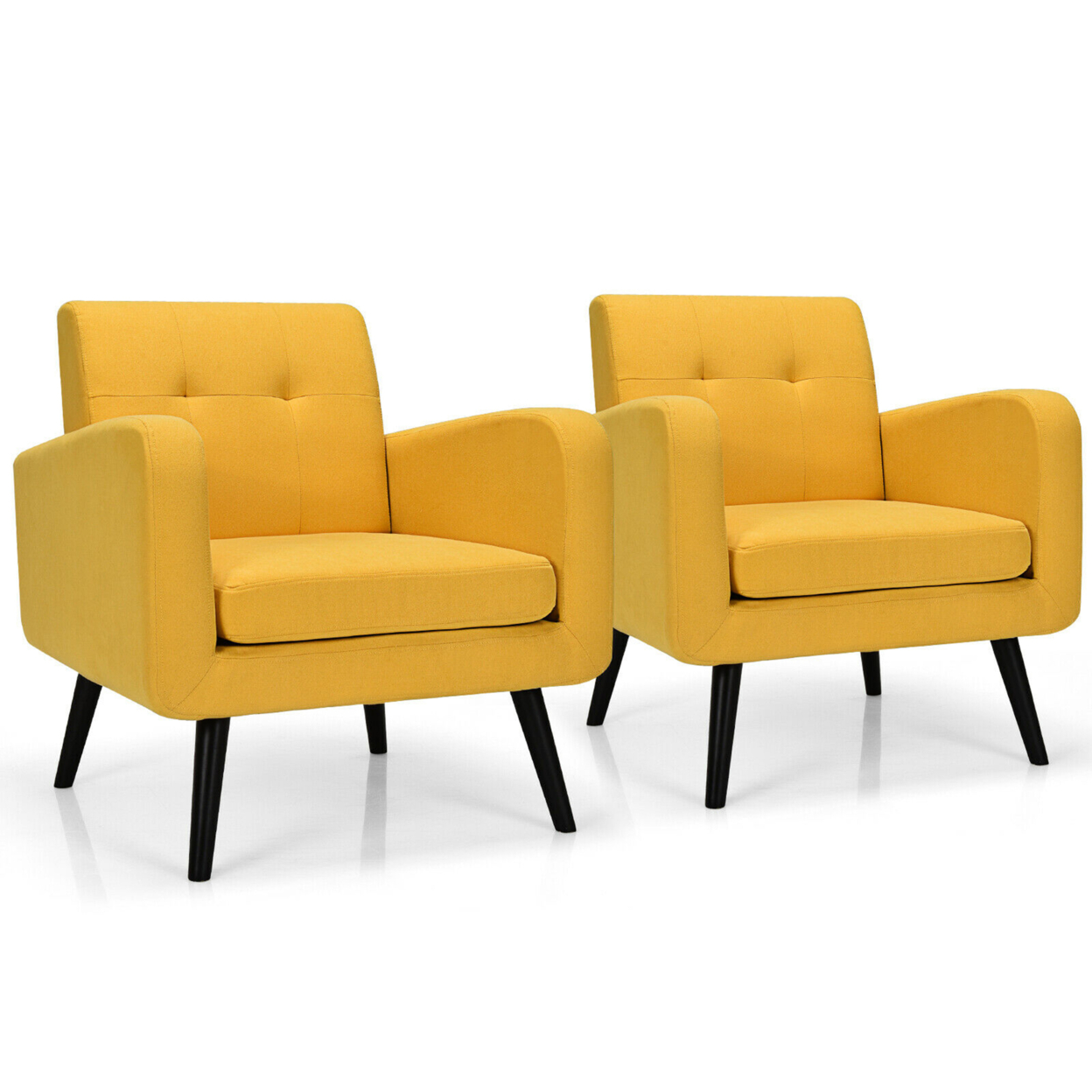 2PCS Accent Armchair Single Sofa Chair Home Office W/ Wooden Legs Yellow