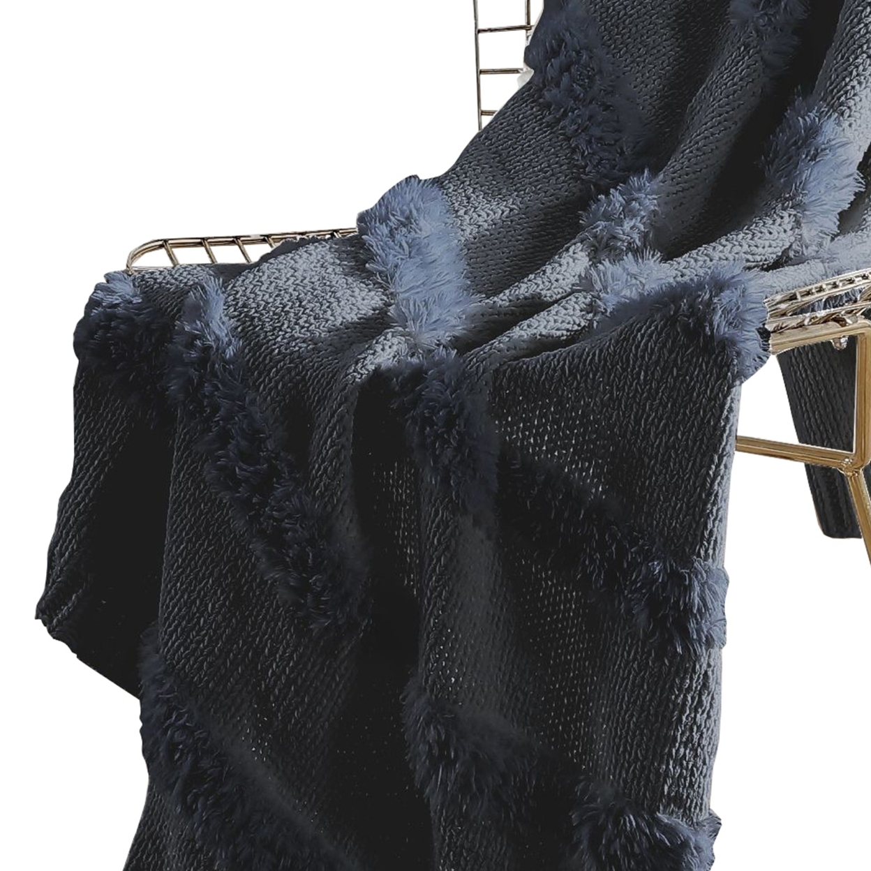Veria Throw Blanket With Acrylic Faux Fur Embellishment The Urban Port, Dark Gray- Saltoro Sherpi