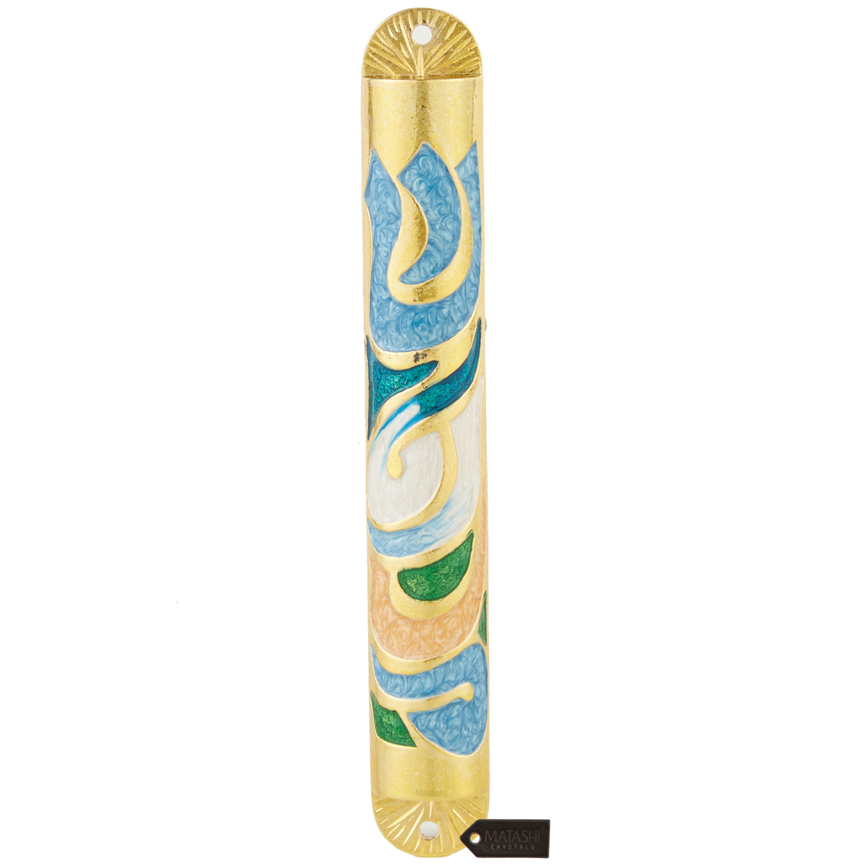 Matashi Gold Hand Painted Enamel 6'' Mezuzah With Hebrew Shin Home Door Wall Decor Housewarming Present Gift For Holiday Festival