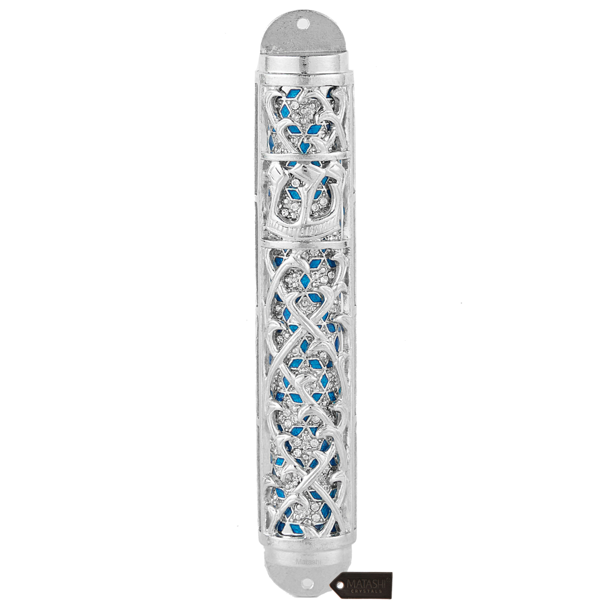 Matashi Hand Painted Enamel 7'' Mezuzah With Hebrew Shin And Crystals Home Door Wall Decor Housewarming Present Gift For Holiday