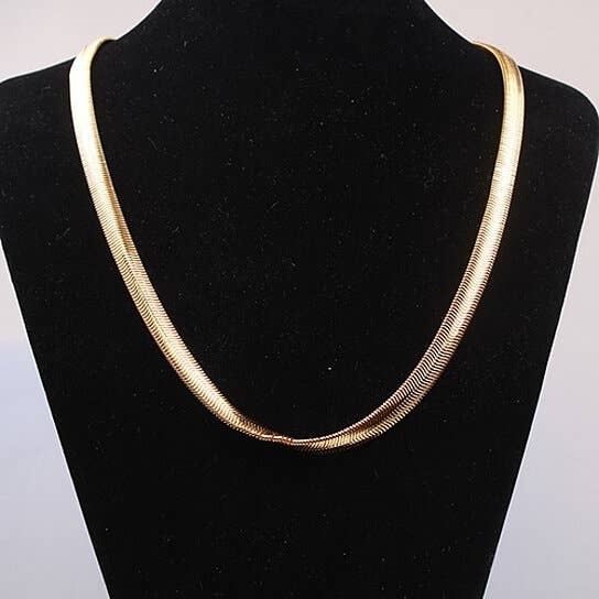 Yellow Gold Filled High Polish Finsh Flat Solid Snake Bone Necklace 18 Inch