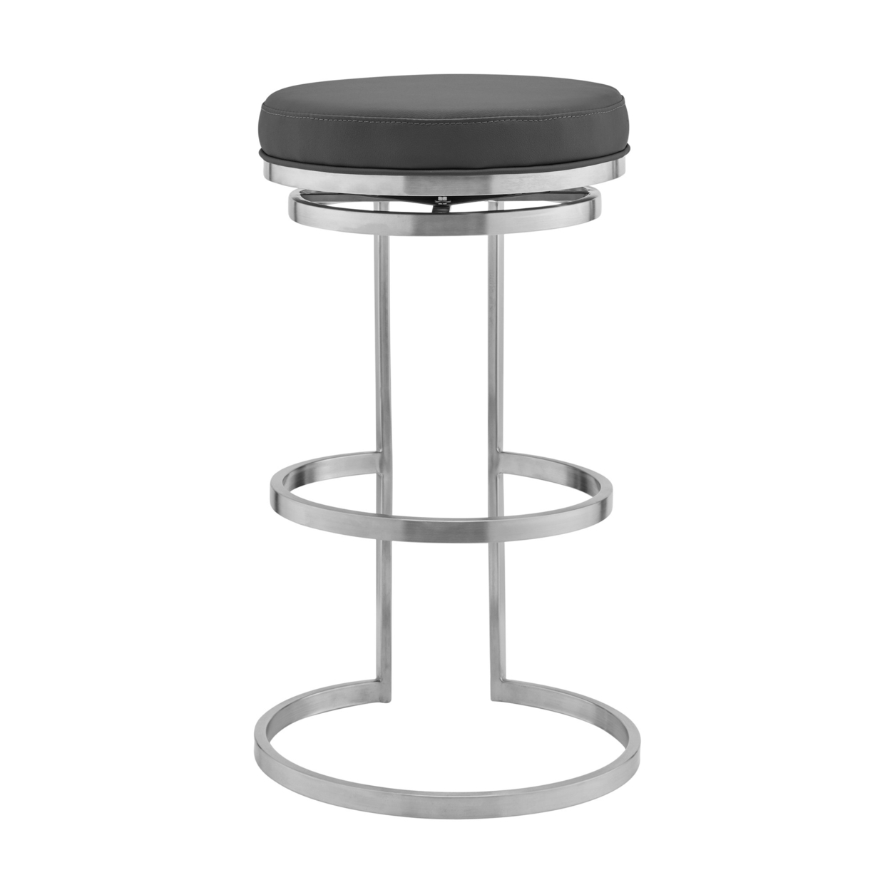Vander 30 Gray Faux Leather And Brushed Stainless Steel Swivel Bar Stool- Saltoro Sherpi