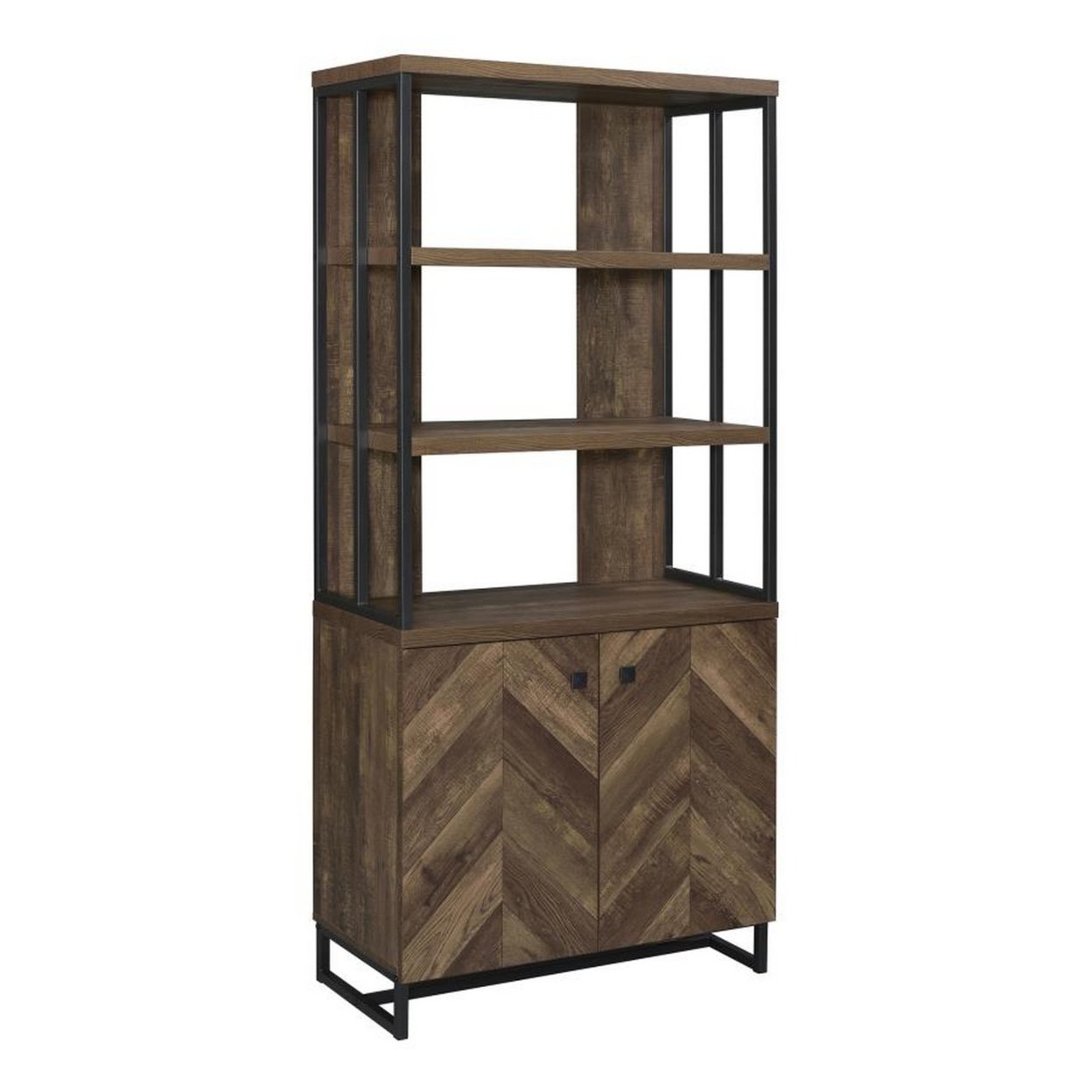 Wooden Bookcase With 3 Tier Shelves And 2 Doors, Brown- Saltoro Sherpi
