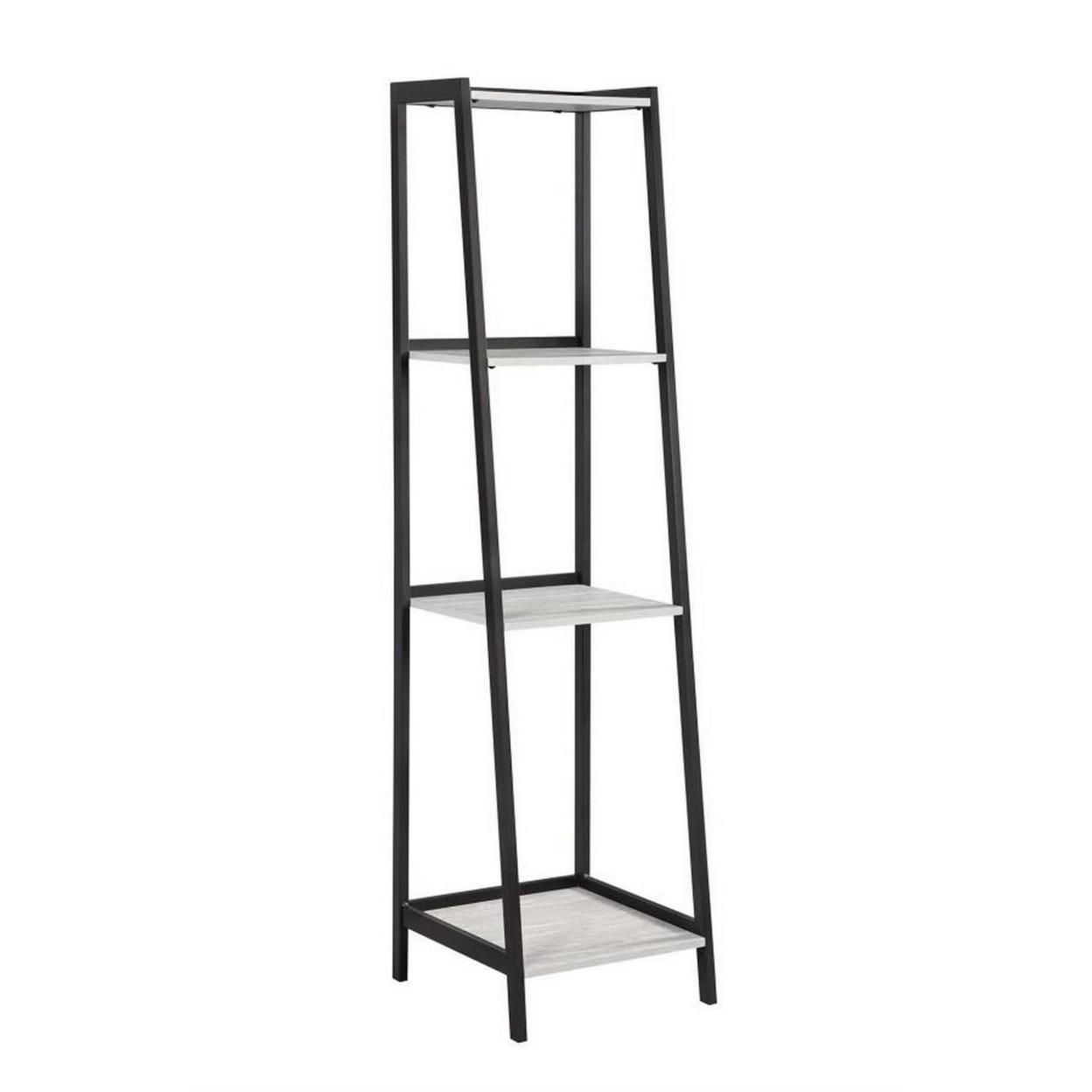 Ladder Bookcase With 4 Tier Shelves And Metal Frame, Gray- Saltoro Sherpi