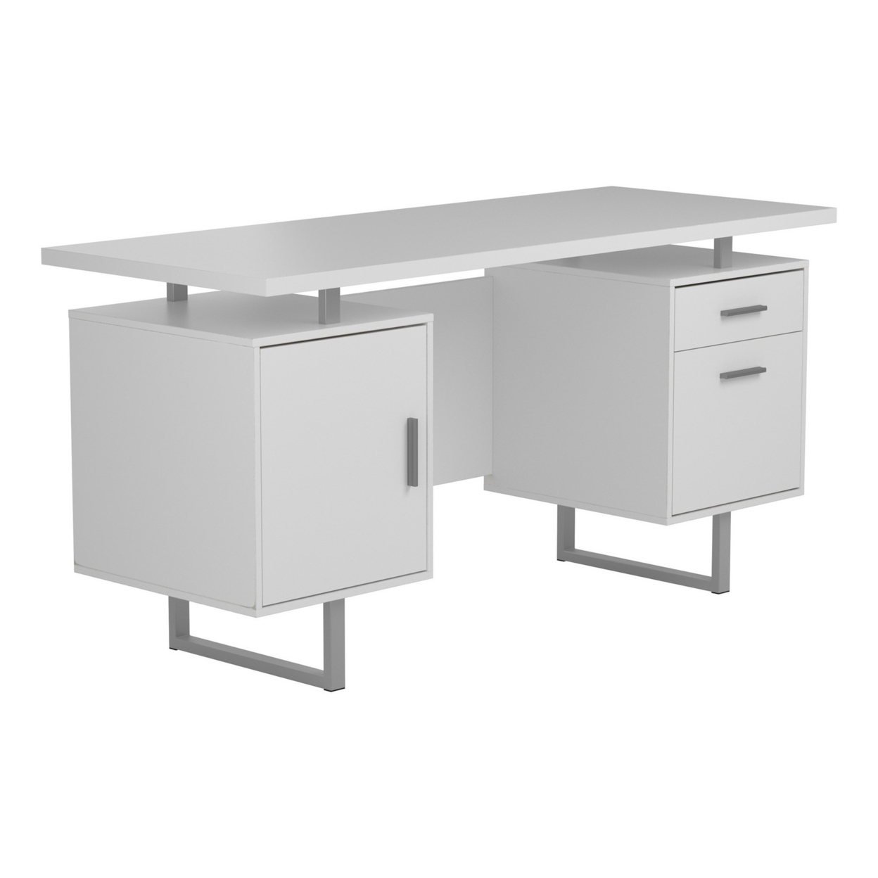 Wooden Office Desk With Floating Top And File Cabinet, White- Saltoro Sherpi