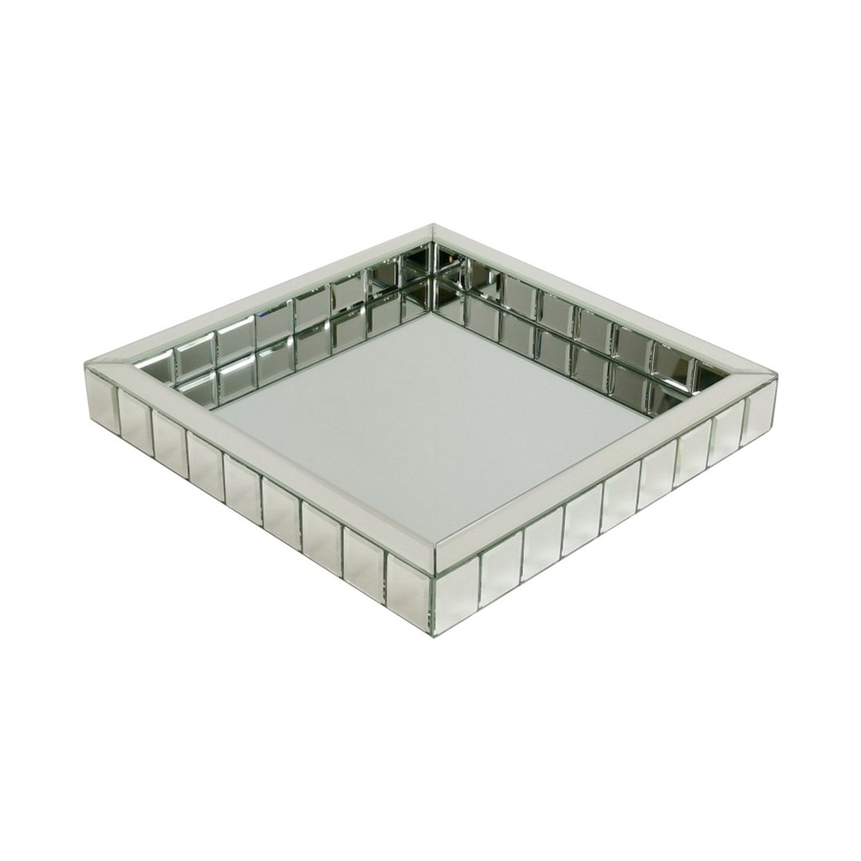 Tray With Square Beveled Mirror Panel Framing, Clear- Saltoro Sherpi