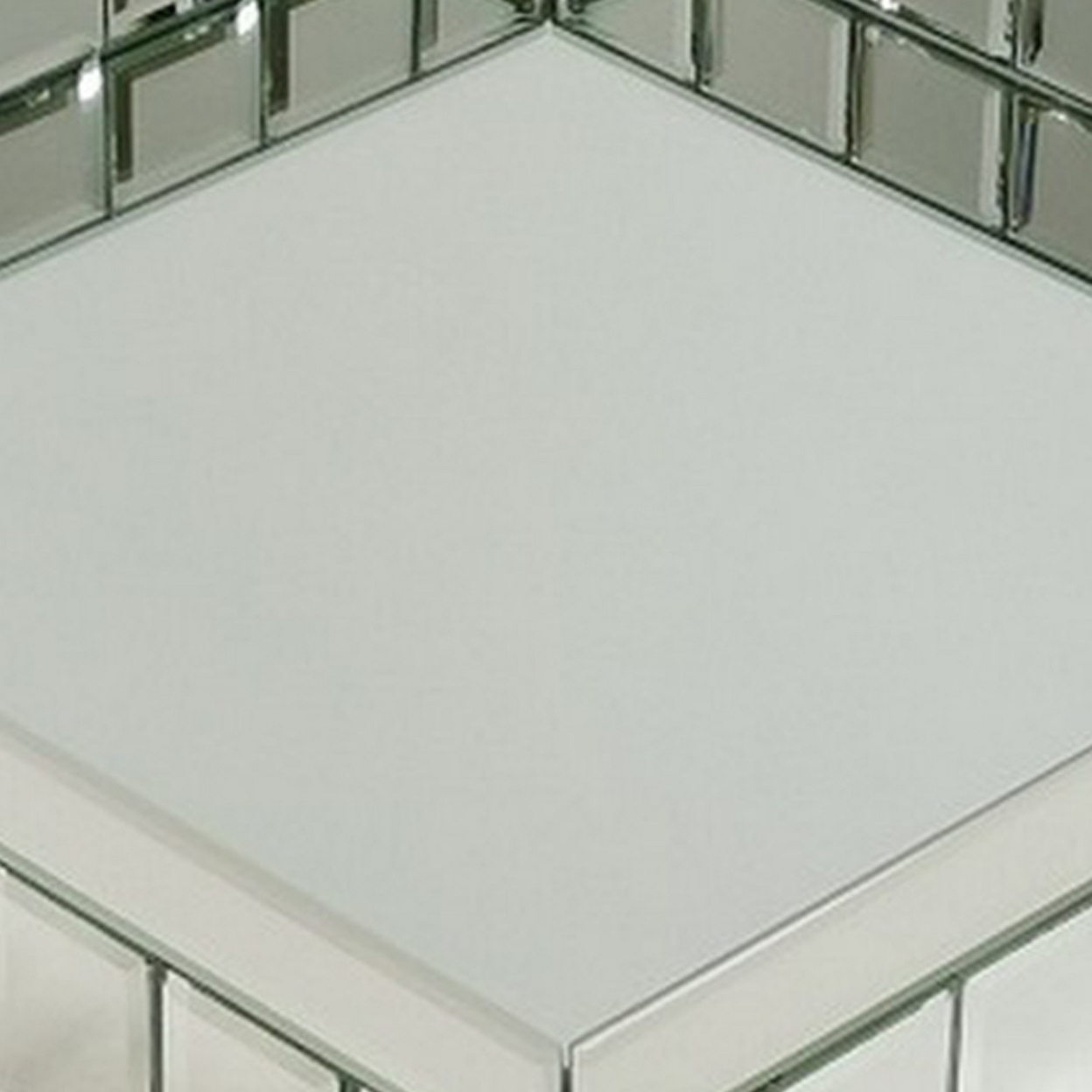Tray With Square Beveled Mirror Panel Framing, Clear- Saltoro Sherpi