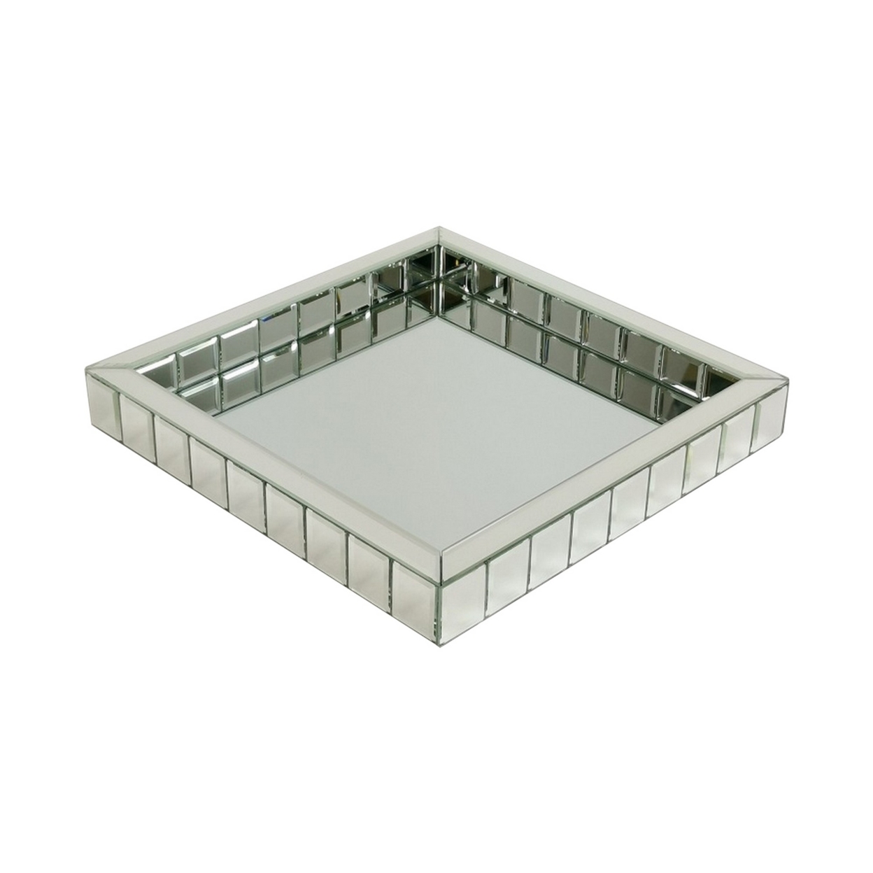 Tray With Square Beveled Mirror Framing, Clear- Saltoro Sherpi