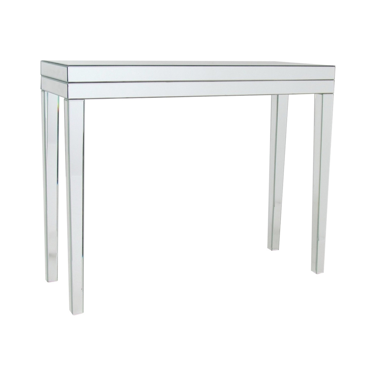 Rectangular Mirrored Console Table With Wooden Frame, Silver- Saltoro Sherpi