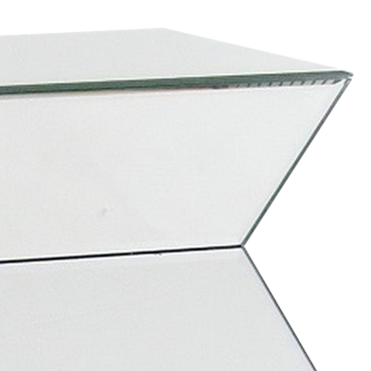 Beveled Mirror Pedestal With Stacked Design, Silver- Saltoro Sherpi