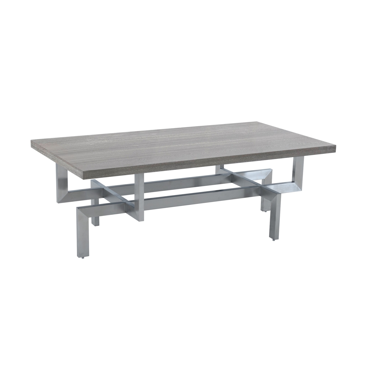 Illusion Gray Wood Coffee Table With Brushed Stainless Steel Base- Saltoro Sherpi