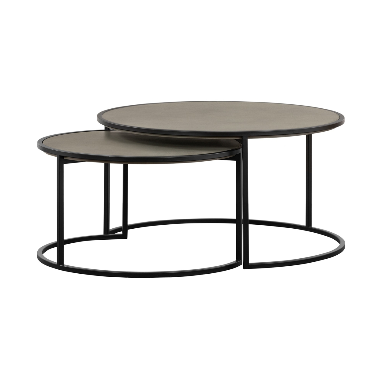 Rina Concrete And Black Metal 2 Piece Nesting Coffee Table Set- Saltoro Sherpi