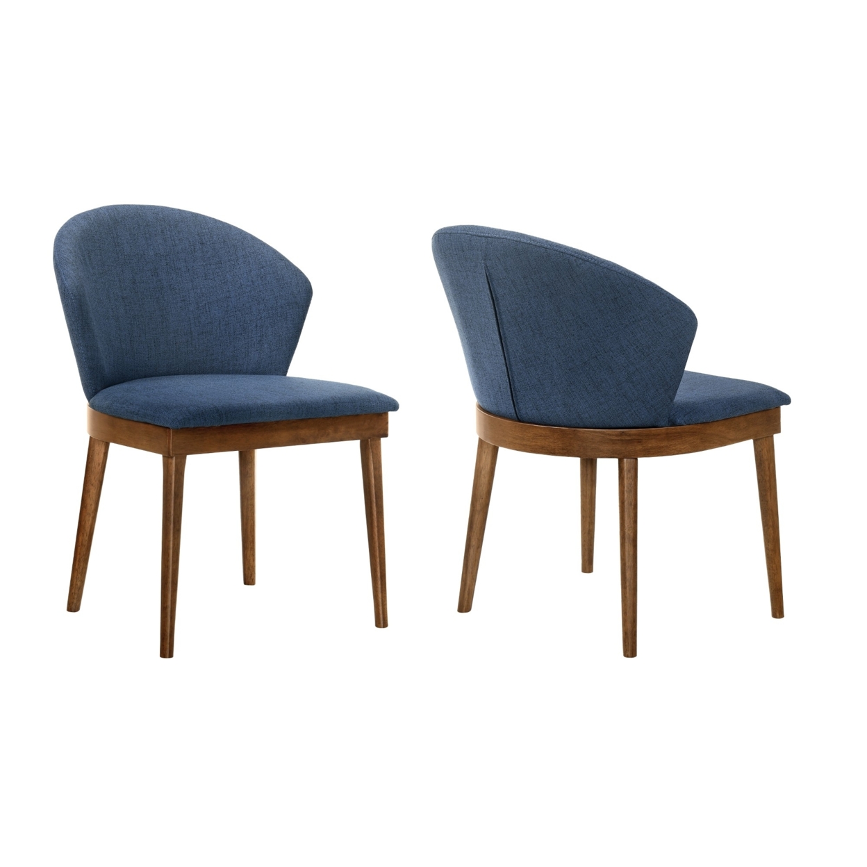 Juno Blue Fabric And Walnut Wood Dining Side Chairs - Set Of 2- Saltoro Sherpi
