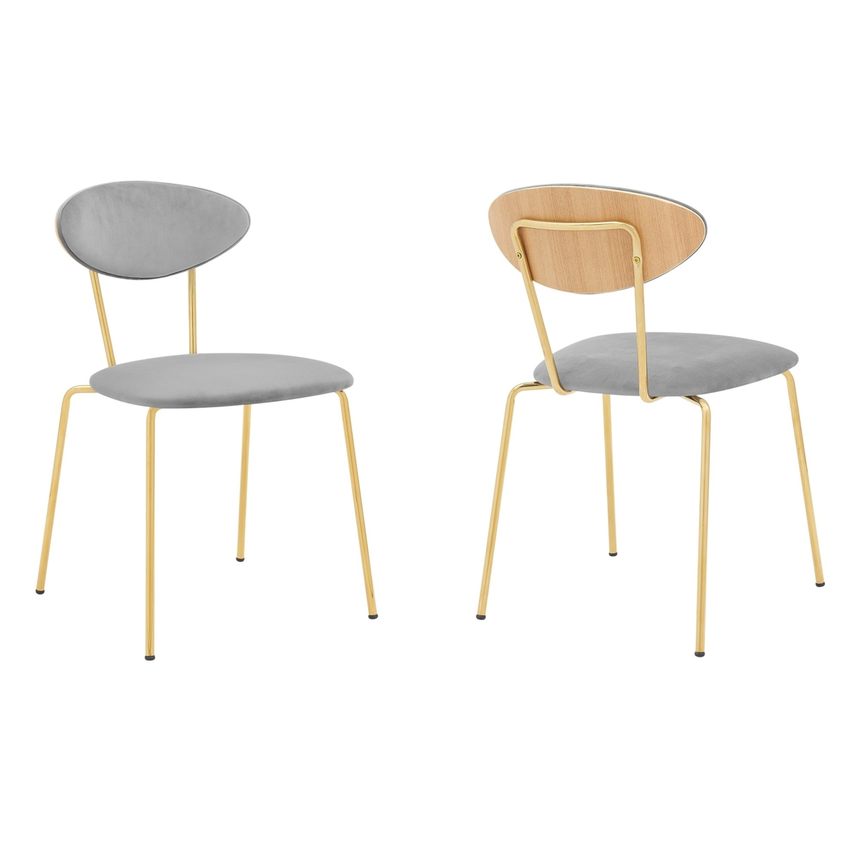 Neo Modern Grey Velvet And Gold Metal Leg Dining Room Chairs - Set Of 2- Saltoro Sherpi